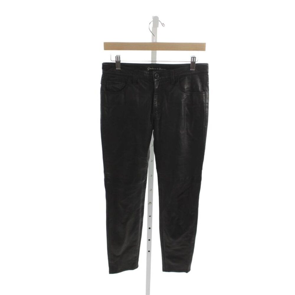 Graham & Spencer Womens Black Lambskin Pants Button Closure Size 2